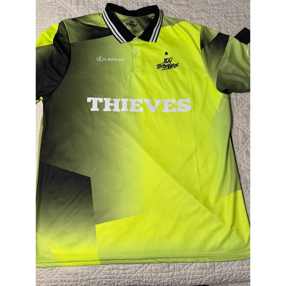 100 Thieves Lexus Jersey Mens XL Neon Yellow Team Issued Esports Polo Shirt